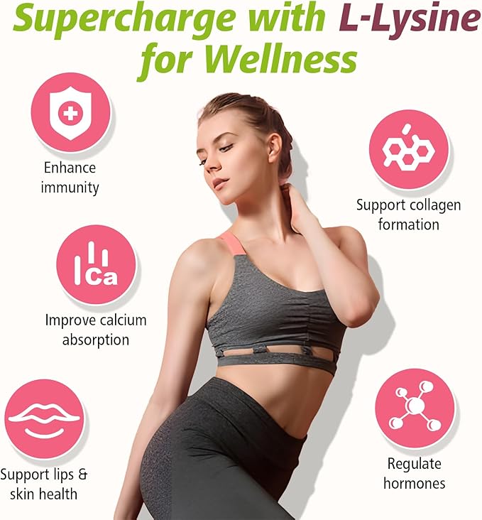 2 Pack L-Lysine Gummies 1000mg, Lysine Gummies Supplement for Adults & Kids, Essential Amino Acid with L-Arginine, L-Glutamine for Lip & Skin, Immune, Calcium Absorption, Strawberry Flavor, 120Ct