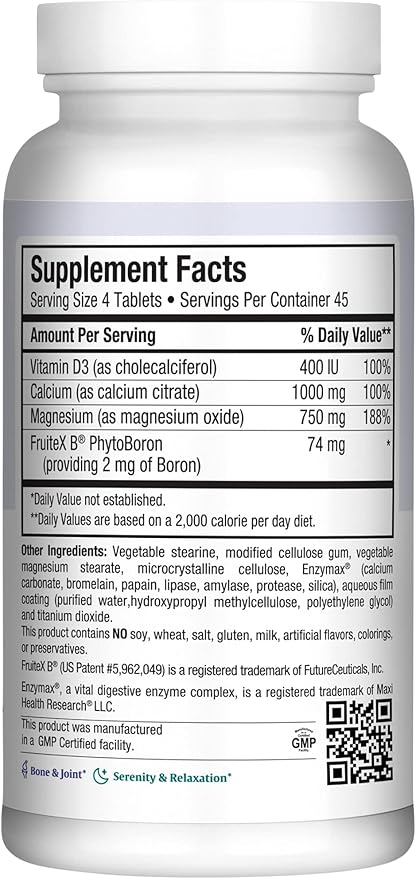 Maxi Health Calcium Magnesium Supplement with Vitamin D3 and Boron - Kosher Bone Health & Nighttime Formula, Calcium Citrate CalMag & Vitamin D (180 Tablets)