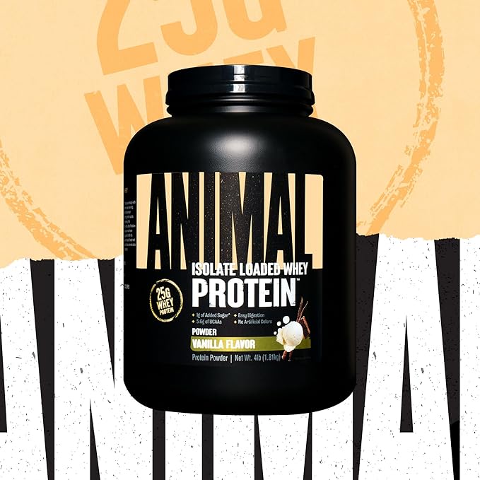 Animal Whey Isolate Protein Powder - Loaded for Pre & Post Workout Muscle Builder and Recovery with Digestive Enzymes for Men & Women - 25g Protein, Great Taste, Low Sugar - Vanilla 4 lbs