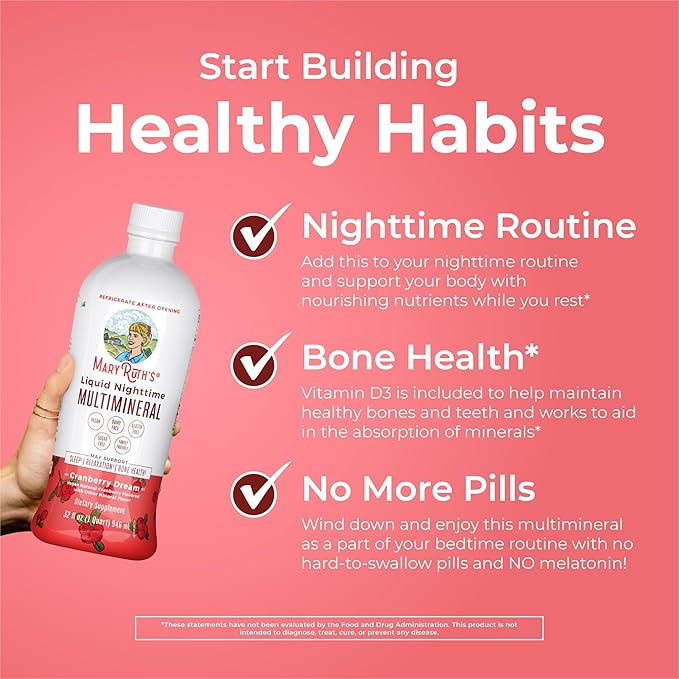 MaryRuth's Liquid Nighttime Multimineral | NO Melatonin | Bedtime Routine | Magnesium Citrate | Calcium | Zinc | Vitamin D3| Available in 4 Flavors | Vegan | Sugar Free | Gluten Free | 32 Oz