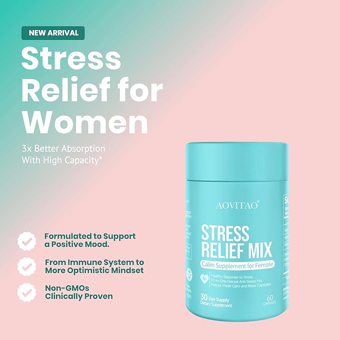 Stress Relief Supplement Support Anxiety Relief, Ashwagandha for Women Supplement with L-Theanine Magnesium, Stress Relief, Focus and Relaxation Support Anxiery Pill