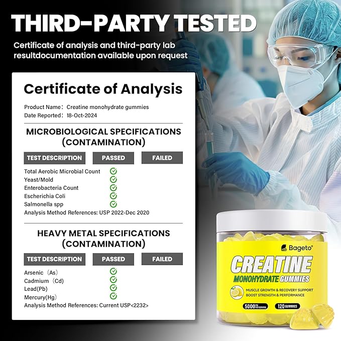 Creatine Monohydrate Gummies 5g for Men Women,Sugar Free Chewables Creatine Pre-Workout for Muscle Strength, Lemon Flavor, 120 Count