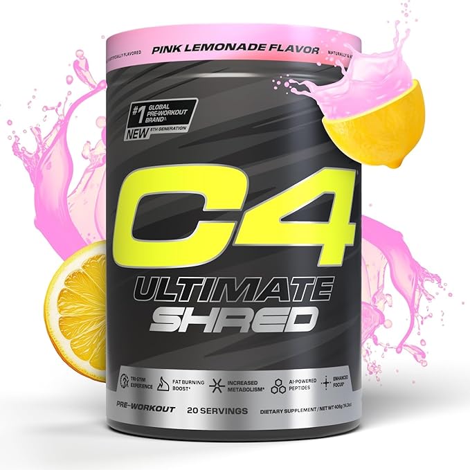 Cellucor C4 Ultimate Shred Pre Workout Powder, Metabolism Supplement with Cayenne Extract+300mg Caffeine+TeaCrine+Dynamine - Cherry Limeade, 20 Servings