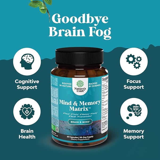 Natural Mind and Memory Supplement for Increased Mental Performance and Clarity Supports Brain Function Made with Pure Green Tea Extract DMAE Bitartrate and Vitamins 60 Capsules by Natures Craft