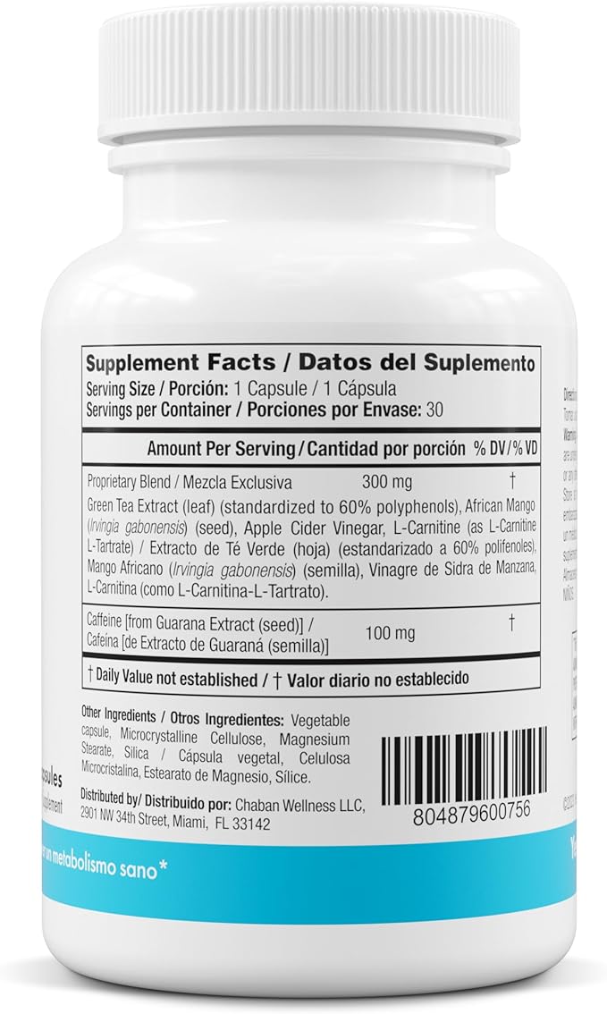 Yes You Can! Slim Down Dietary Supplements - with African Mango, L-Carnitine, Apple Cider Vinegar, Green Tea Extract, and Caffeine derived from Guarana Seed Extract, 30 Capsules/1 Month Supply