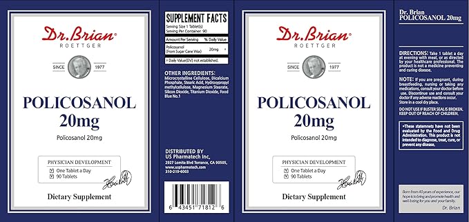 Dr. Brian Policosanol 20mg | 90 Policosanol Tablets for Heart Health Support | Non-GMO, Vegan, Gluten Free, Dairy Free