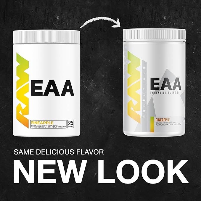 RAW EAA Amino Acids Powder, Pineapple (25 Servings) - Pre Workout Amino Energy Powder for Strength, Endurance, Recovery & Lean Muscle Growth - BCAA Amino Acids Supplement for Men & Women