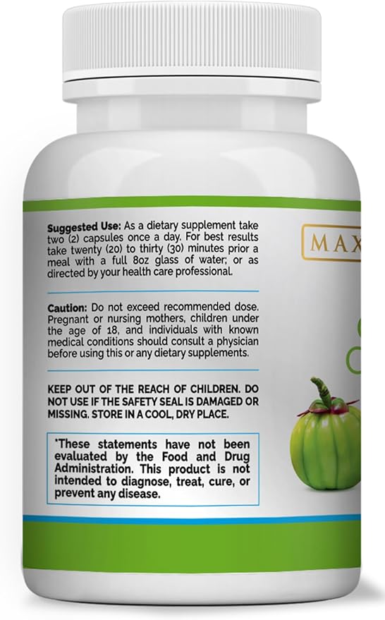Maximum Slim 100% Pure Garcinia Cambogia Supplement - HCA Extract - Weight Support Formula for Men & Women - Non-GMO, Gluten Free - 60 Capsules
