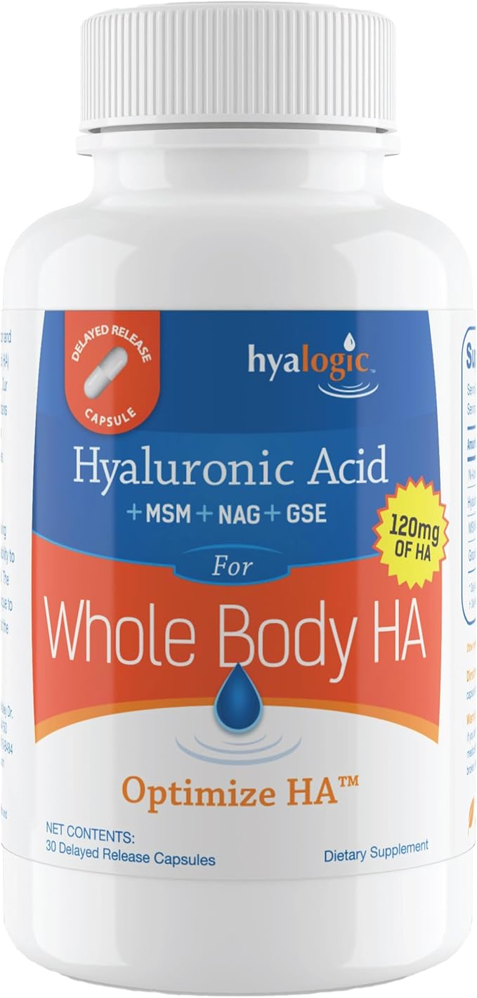 Hyalogic Hyaluronic Acid 120 mg Delayed Release Capsules | Combo Formula w/Glucosamine MSM | Support Healthy Eyes and Skin and Overall Body | Promote Healthy Skin | Non-GMO (30 Count)