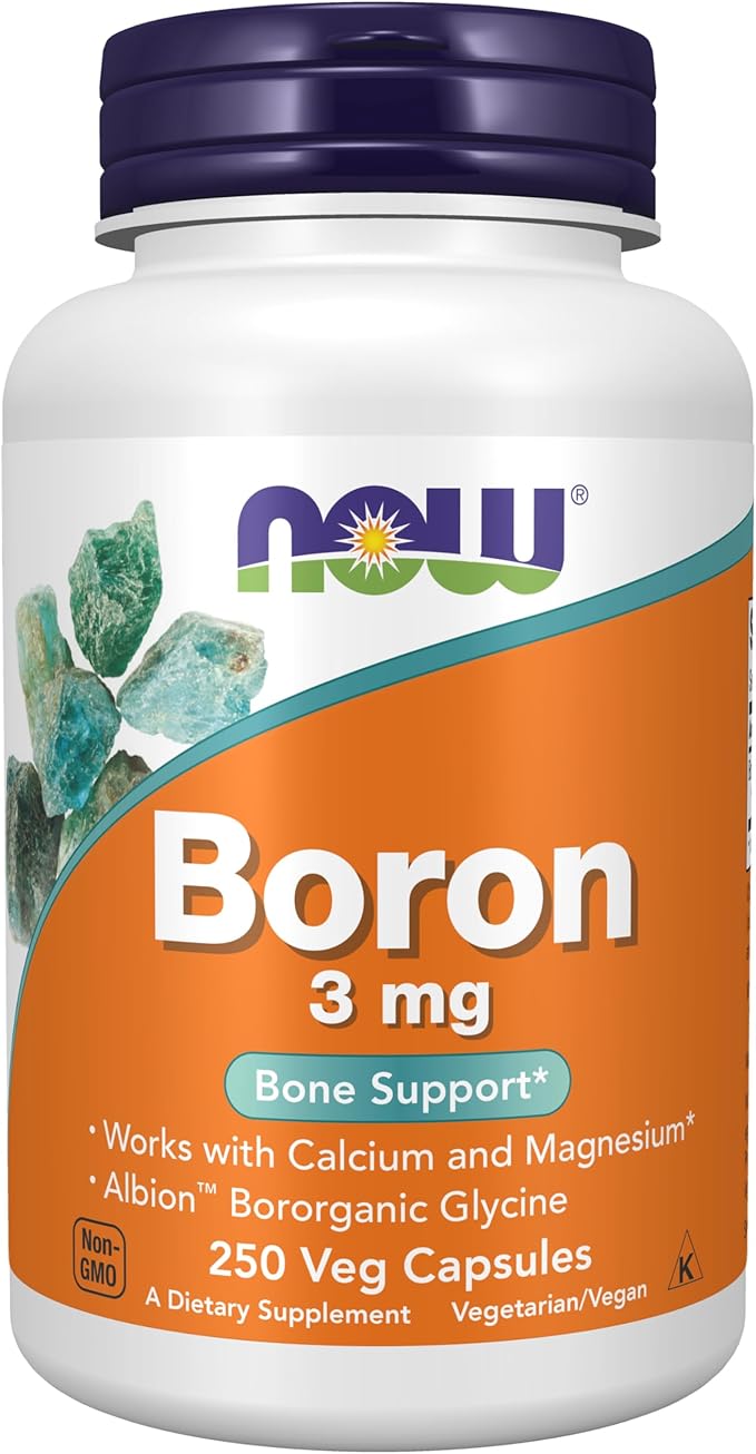 NOW Supplements, Boron 3 mg (Bororganic Glycine), Structural Support*, 250 Veg Capsules