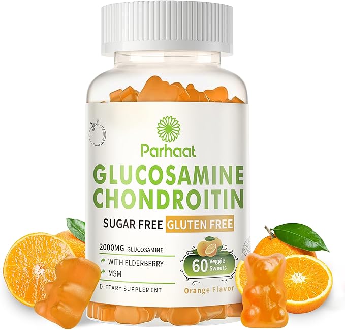 Glucosamine Chondroitin Gummies with MSM & Elderberry Extra Strength - Joint Support, Antioxidant Immune Support Supplement for Adults, Men & Women.Orange