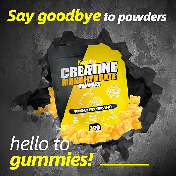 Creatine Monohydrate Gummies for Men & Women, 4g of Creatine Monohydrate per Serving for Maximum Power Strength, Performance, Sugar Free, Vegan, Pre-Workout Supplement(120 Count)-Mango