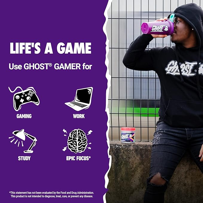 GHOST Gamer: Energy and Focus Support Formula - 40 Servings, Peach - Nootropics & Natural Caffeine for Attention, Accuracy & Reaction Time - Vegan, Gluten-Free