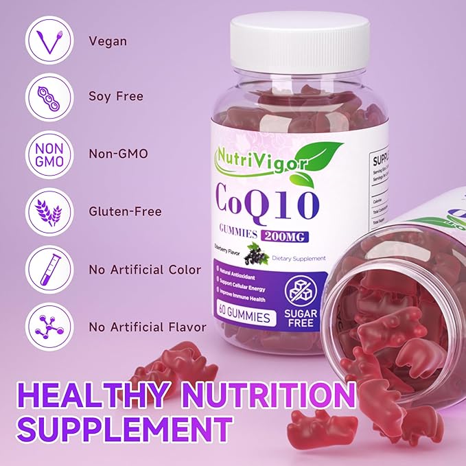 CoQ10 Gummies, Coenzyme Q10 Supplement 200mg, High Absorption CoQ10 Supplement for Cellular Energy and Immune Health, Vegan, Gluten Free, Elderberry Flavor, 120 Count