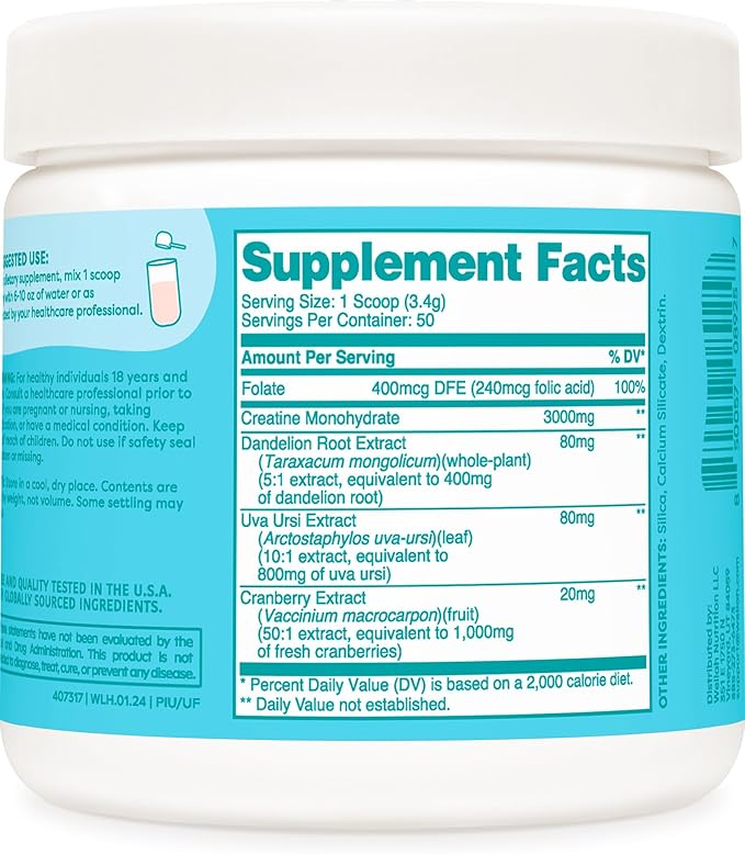 Pump-It-Up Creatine (50 Servings, Unflavored) - Creatine Monohydrate with Dandelion, Uva Ursi, & Cranberry Extract