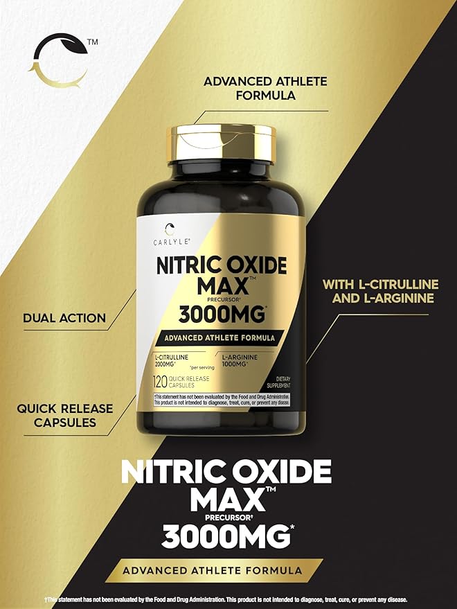 Carlyle Nitric Oxide Supplement 3000mg | for Men and Women | 120 Capsules | Pre Workout with L-Arginine & L-Citrulline | Non-GMO, Gluten Free