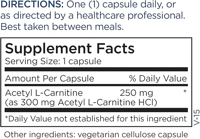 Metabolic Maintenance Acetyl L-Carnitine - Pure 250mg Amino Acid Supplement for Antioxidant, Cognitive, Memory + Mood Support - Helps Nourish Nerve Health in The Brain (60 Capsules)