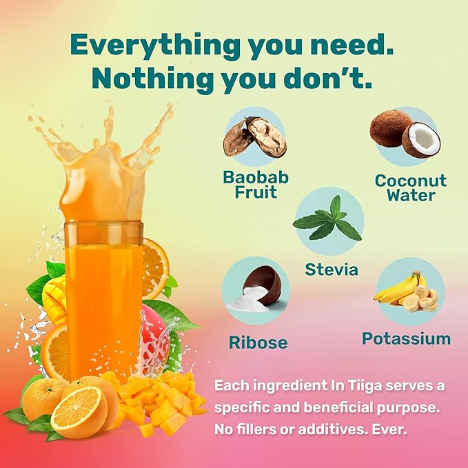 Tiiga 2-in-1 Gut Health + Hydration Drink Mix – Natural Debloat Formula with 75%+ Baobab & Coconut Water. High in Antioxidants, Prebiotics, Zero Added Sugar, Supports Digestion, Energy & Helps Debloat