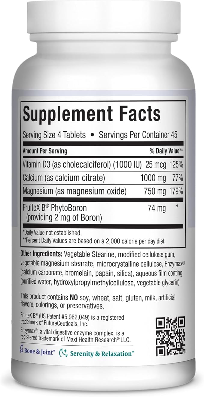 Maxi Health Calcium Magnesium Supplement with Vitamin D3 and Boron - Kosher Bone Health & Nighttime Formula, Calcium Citrate CalMag & Vitamin D (180 Tablets)