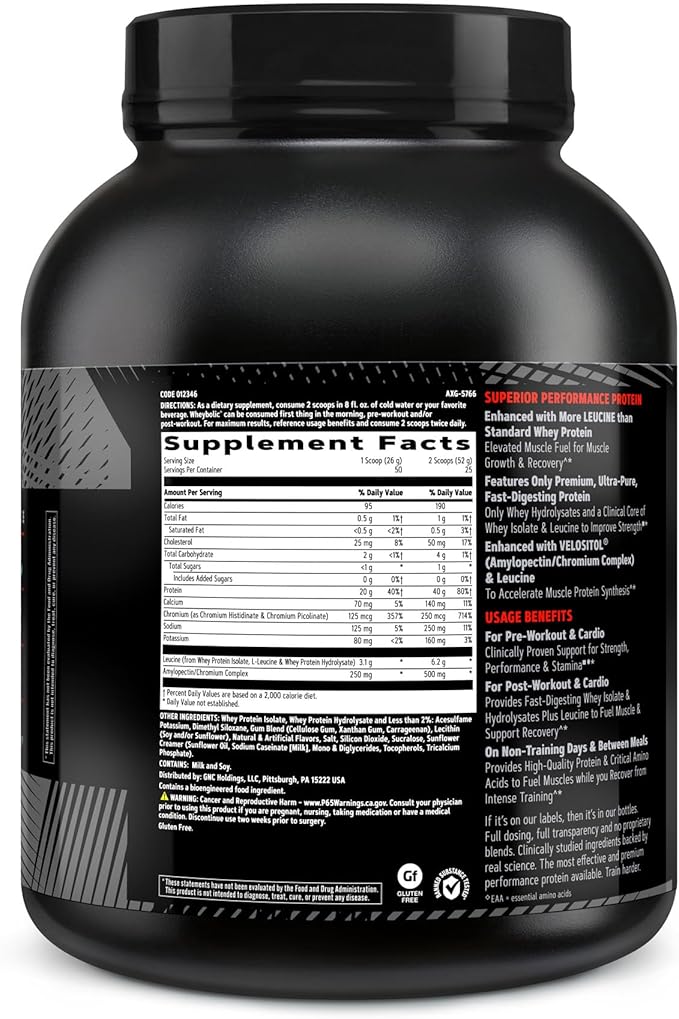 GNC AMP Wheybolic Clinically Proven Protein Powder, 40g Whey Protein, BCAA, Leucine, Increases Muscle Strength, Muscle Building, 3rd Party Tested, Gluten Free, Classic Vanilla, 25 Servings