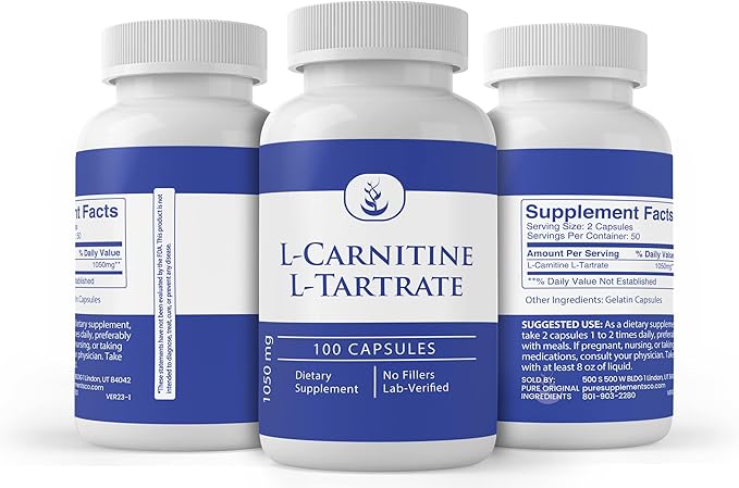 Pure Original Ingredients L-Carnitine L-Tartrate (100 Capsules) Always Pure, No Additives Or Fillers, Lab Verified
