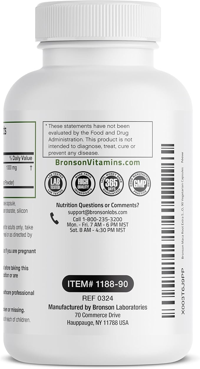Bronson Maca Root Extra Lepidium Meyenii, Non-GMO, 90 Vegetarian Capsules