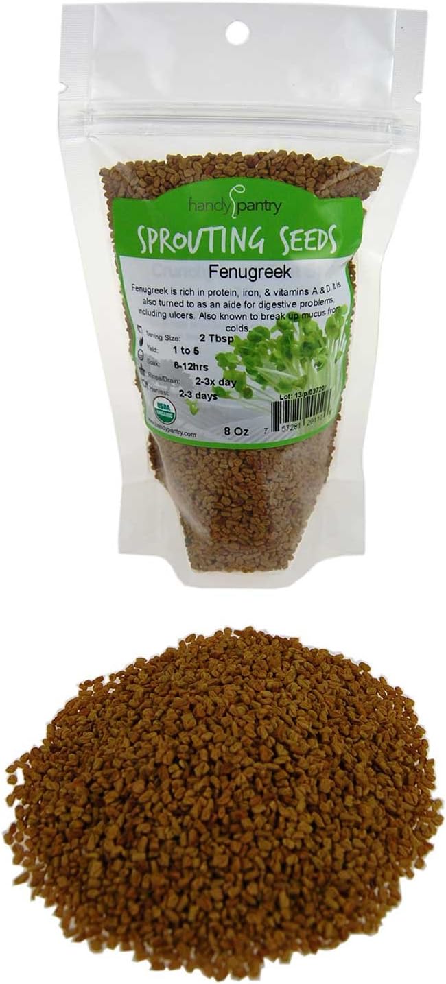 Handy Pantry Organic Fenugreek Sprouting Seeds -1/2 Lbs (8 oz)- Seeds for Planting, Hydroponics, Growing Sprouts, Grinding For Spices & More