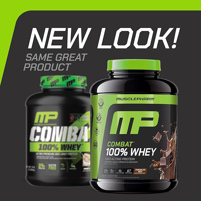 MusclePharm Combat 100% Whey Protein Powder, Chocolate Milk, Fast Recovery & Muscle Gain with Whey Protein Isolate, High Protein Powder for Women & Men, Gluten Free, 5 Lb, 70 Servings