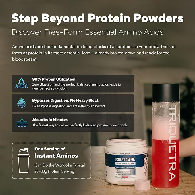 Triquetra Health Instant Aminos - EAA+BCAA - 10 Essential Amino Acids Supplement, Rapid Absorption, Zero Digestion - Supports Lean Muscle & Aging - 321% DIAAS Protein Score - Wild Berry (30 Servings)