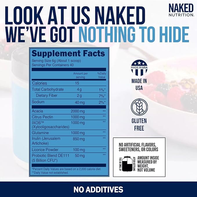 NAKED Gut - Daily Gut Health Supplement - Natural Gut Health Powder for Gut Cleanse, Digestive Support, GMO-Free, Soy-Free, Gluten-Free, Vegan and Hypoallergenic, 40 Servings