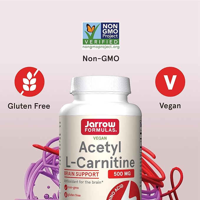 Jarrow Formulas® Acetyl L-Carnitine 500 mg, Dietary Supplement, Amino Acid Support for Brain Health and Antioxidants, 120 Veggie Capsules, 120 Day Supply