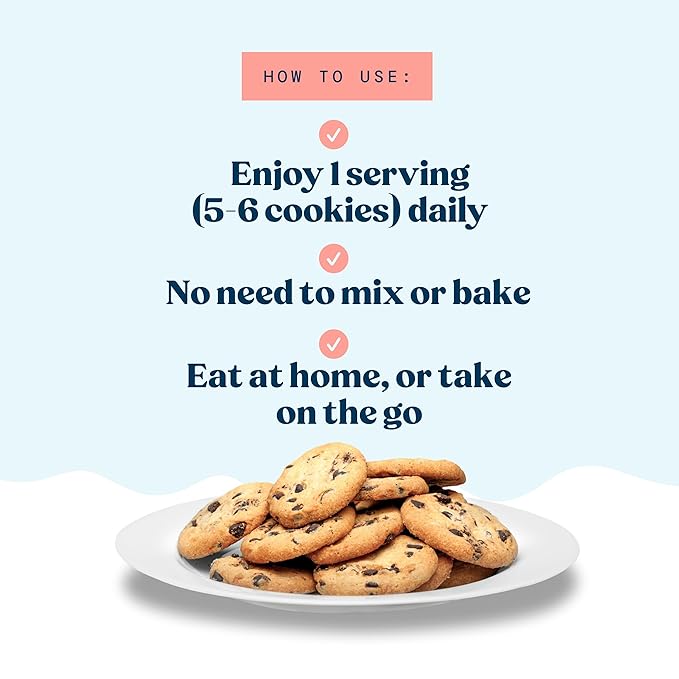 Lactation Cookies Breastfeeding Supplement - Chocolate Chip - Support Mothers Breast Milk Supply Increase - with Brewers Yeast Powder, Oat Flour, and Flax for Lactation - Fenugreek Free - 10oz