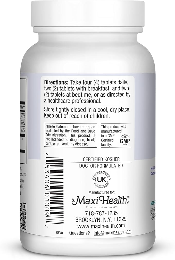 Maxi Health Calcium Magnesium Supplement with Vitamin D3 and Boron - Kosher Bone Health & Nighttime Formula, Calcium Citrate CalMag & Vitamin D (90 Tablets)