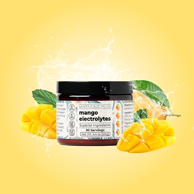 Santa Cruz Paleo Electrolyte Powder Mango with Himalayan & Sea Salt, Magnesium, Potassium, Sugar-Free, 30 Servings