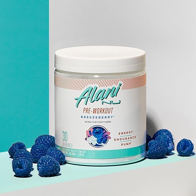Alani Nu Pre Workout Powder BREEZEBERRY, Amino Energy Boost, Endurance Supplement, Sugar Free, 200mg Caffeine, L-Theanine, Beta-Alanine, Citrulline, 30 Servings