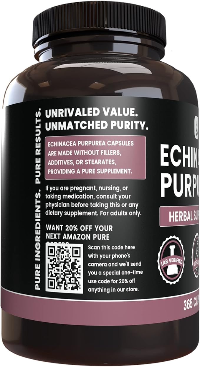 PURE ORIGINAL INGREDIENTS Echinacea Purpurea (365 Capsules) No Magnesium Or Rice Fillers, Always Pure, Lab Verified