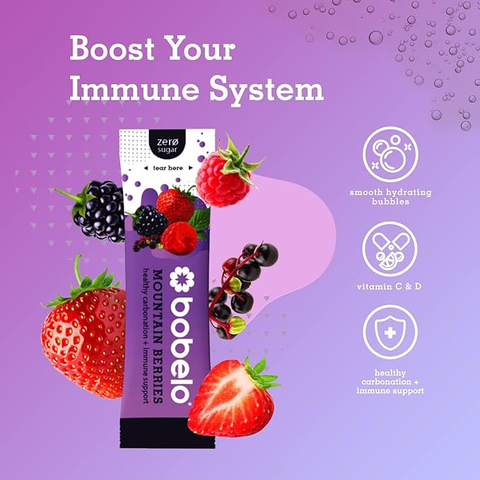 BOBELO CARBONATION Flavor Packets - Trial Pack, 3 of Each Flavor, Tropical Bliss, Mountain Berries, Lavender Lemonade & Orchard Breeze, Self Carbonating Hydration Electrolyte Drink Mix, Real Fruit