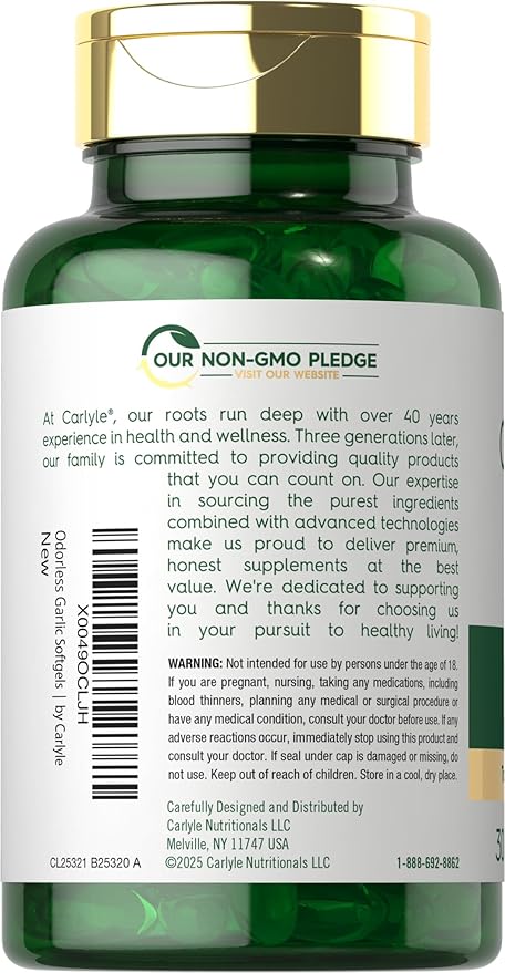 Carlyle Odorless Garlic Softgels 8000 mg | 300 Count | High Potency Formula | Non-GMO and Soy Free