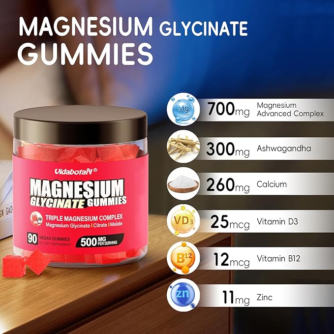 Sugar Free Magnesium Gummies 500mg - High Absorption Magnesium Glycinate, Citrate, Malate with Ashwagandha for Muscle Comfort, Energy Support & Better Zzz –Natural Mixed Berry Flavor, 90 Gummies.