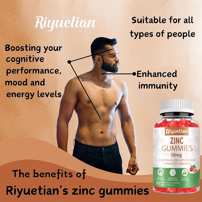 Zinc Gummies 50mg - Vitamin C, D3 & Elderberry, Echinacea, Zinc Immune Health Gummies, Non-GMO, Natural Antioxidant Supplements for Men & Women, Vegan 2 Pack