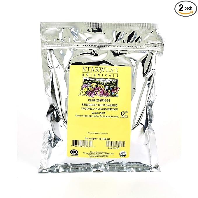 Starwest Botanicals Organic Whole Fenugreek Seed, 1 Pound Bulk Spice (Pack of 2)