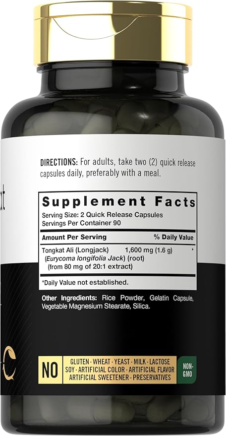 Carlyle Tongkat Ali for Men | 1600mg | 180 Count | Longjack Supplement | Eurycoma Longifolia | Non-GMO and Gluten Free