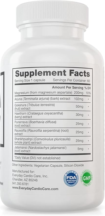 Everyday Blood Pressure Support and Hypertension Supplement - Hawthorn Berry, Arjuna, Magnesium, and Rauwolfia for Heart Health, Circulation, and Cholesterol Support (30 Day Supply, 60 Capsules)