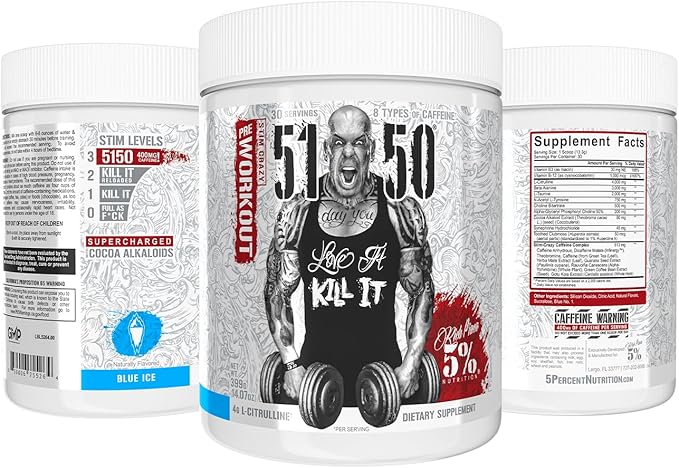 5% Nutrition Rich Piana 5150 High Stim Pre-Workout Powder | Extreme Energy, Focus, Pumps & Endurance | 400 mg Caffeine, Citrulline, Beta Alanine, N-Acetyl L-Tyrosine | 30 Srvgs (Blue Ice)
