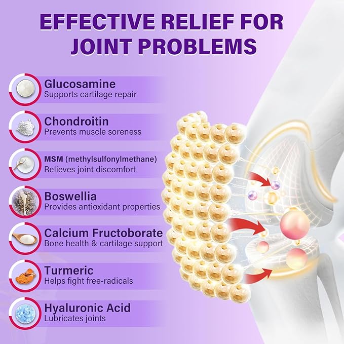 Glucosamine Chondroitin Gummies with MSM, Boswellia Turmeric, Hydrolyzed Collagen & Hyaluronic Acid, Extra Strength Supplement for Mobility, Comfort, Flexibility, Cartilage and Bone Health, 60 Cts