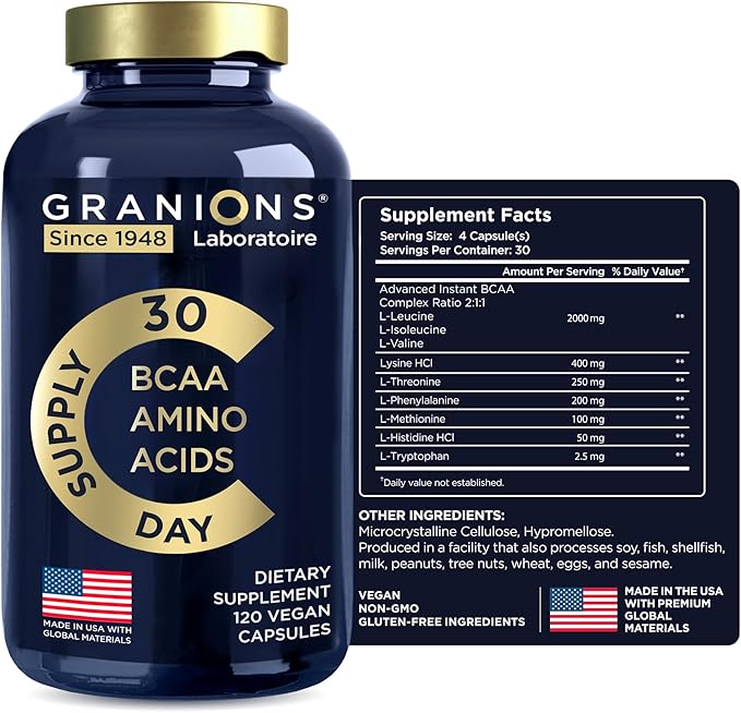 Essential Amino Acids Supplement for Men & Women - All 9 BCAAs EAA Supplements Formula - Leucine Amino Acid, Lysine, Tryptophan, Advanced Amino Energy & Muscle Recovery - 240 Vegan BCAA Capsules