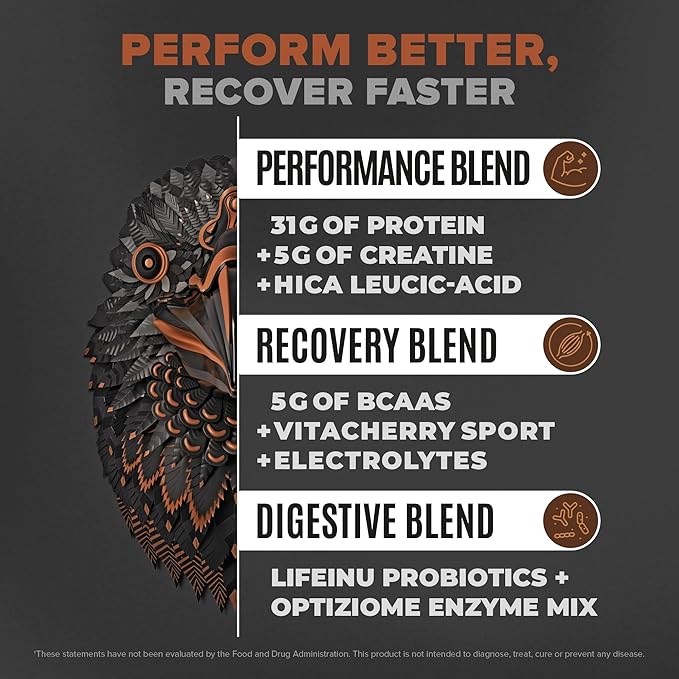 Falcon Performance Vegan Protein Powder, 31g Protein, 5g Creatine, 5g BCAA, Probiotics, Electrolytes, Pre Workout, Low Carb, Sugar Free & Dairy Free, Plant Based Chocolate Protein, 28 servings