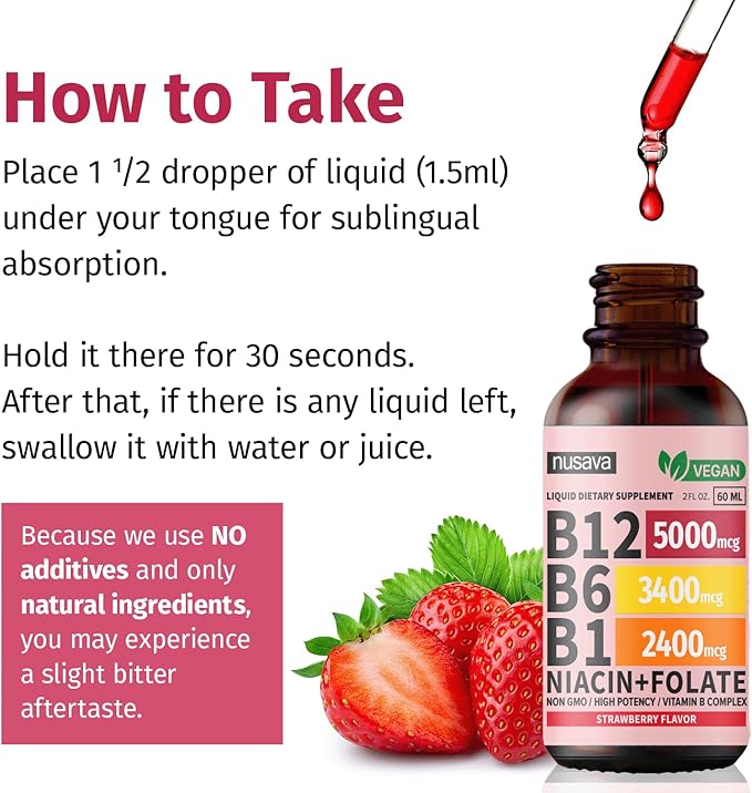 (4 Pack) Vitamin B12 and B6 Liquid Drops, B12 Sublingual Vitamin B Complex - B 12 Vitamin 5000mcg - B12 Methylcobalamin for Energy, Brain, and Heart Support with 27,200 mcg, Strawberry, 80 Servings