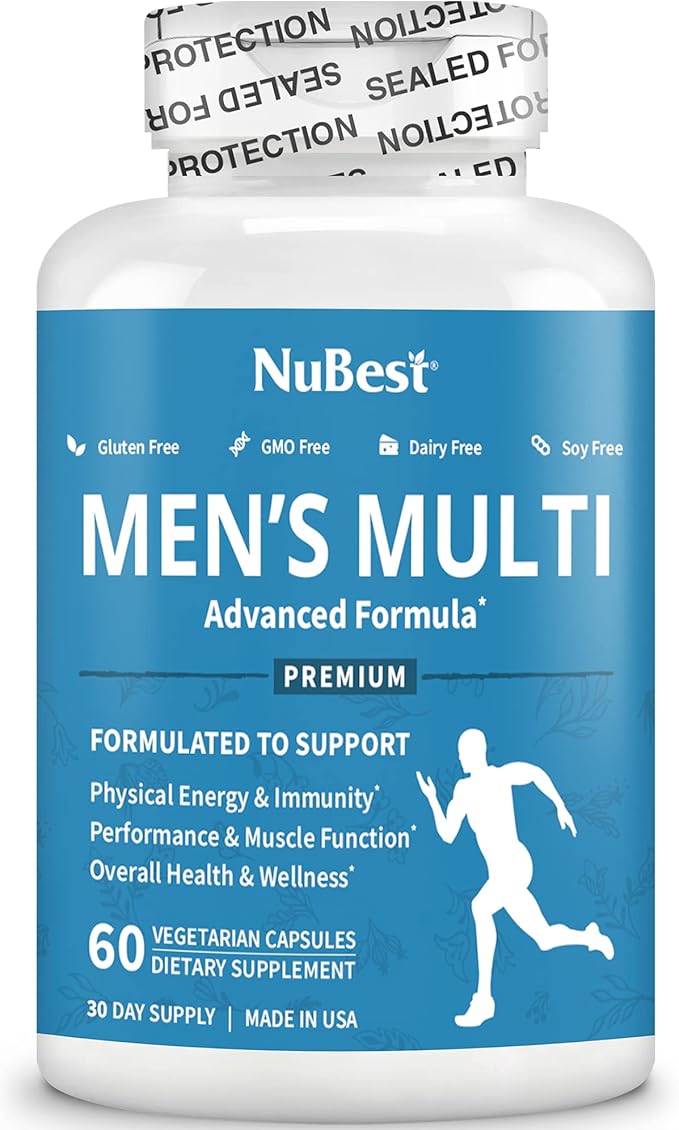 38-in-1 Capsules Asian Ginseng, Ashwagandha, Turmeric, Tongkat Ali, Saw Palmetto, Vitamins, Minerals, Herbals by Men's Multi 18+ - Bones, Muscle Strength, Immune Support - 60 Capsules