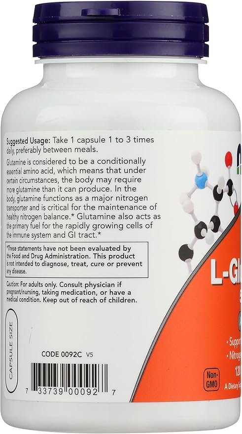 Now Foods Glutamine 500mg Capsules, 120 CT